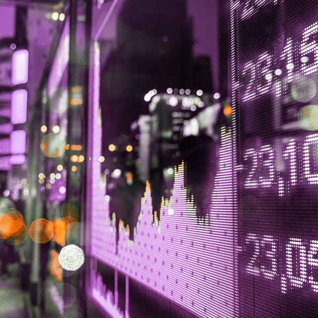 Stock market window display during evening